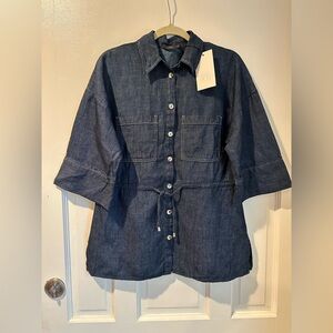 NWT Zara Dark Blue Denim Shirt Size XS